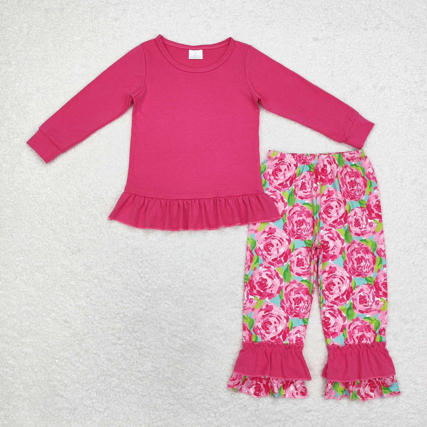 Baby Girl Long Sleeves Pink Cotton Tops Flower Pants Set