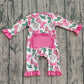 Baby Girl Long Sleeves Candy Cane Pink Bows Tree Christmas Zipper Romper RTS