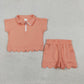Baby Girls Kids Short Sleeves Zipper Shirt Scallop Shorts Set Cotton Clothes