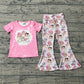 Baby Girls Pink Short Sleeves Singer Shirt Hearts Bell Pants Set RTS