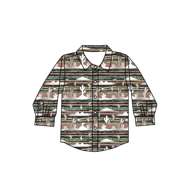 Baby Boy Long Sleeves Western Cactus Buttons Shirt Tops