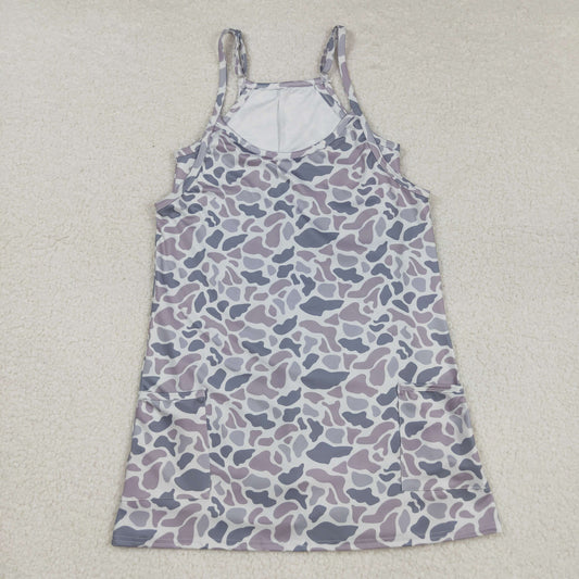 Adult Women Straps Grey Camo Pockets Yoga Active Summer Dress RTS