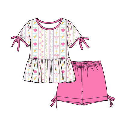 ( Moq 5 Each Style ) Sibling Baby Girls Kids Short Sleeves Tunic Shorts Back to School Sets