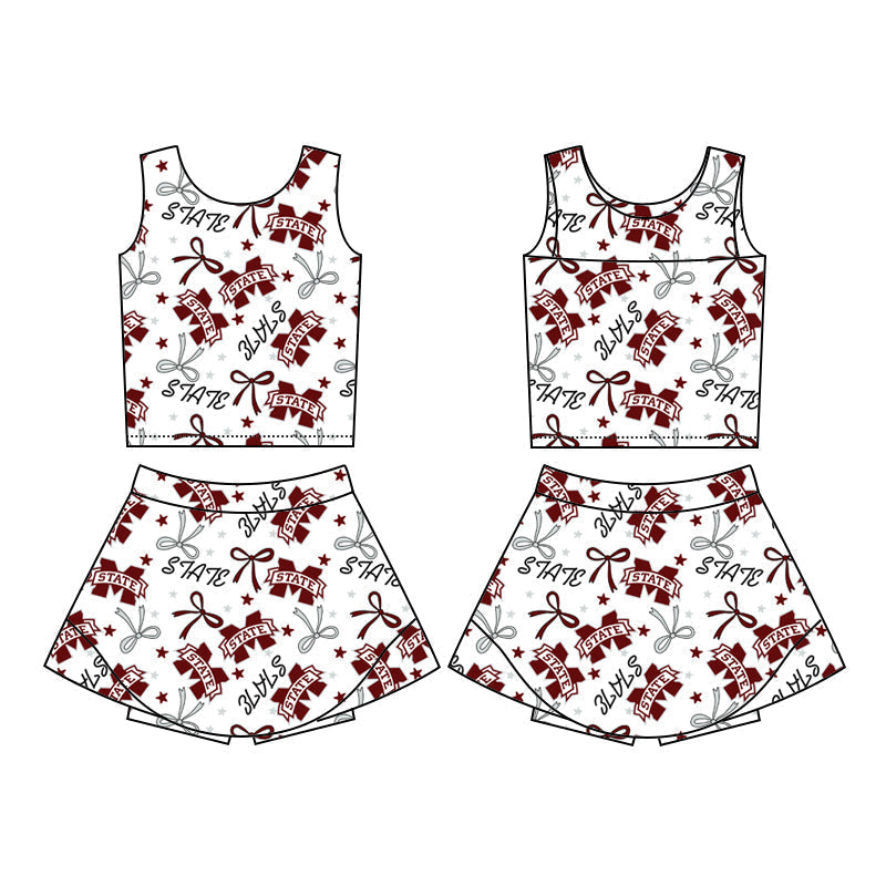 Baby Girl Sleeveless Bows Team Tops Skirt Shorts Skort set ( Moq 5 )