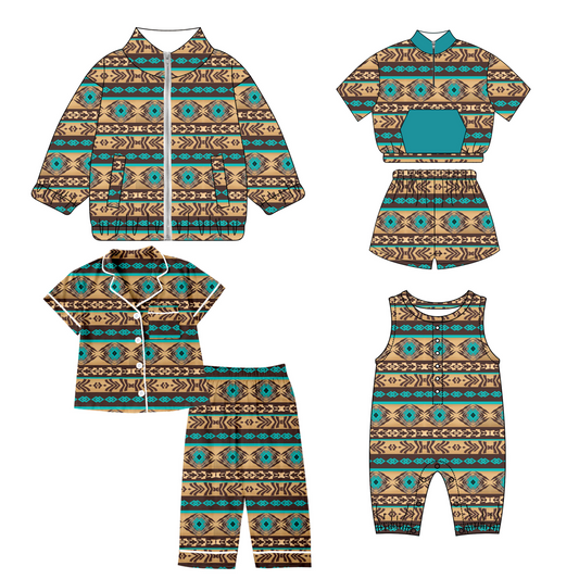 Baby Kids Toddler Sibling Western Aztec Shirt Romper Set Moq 5