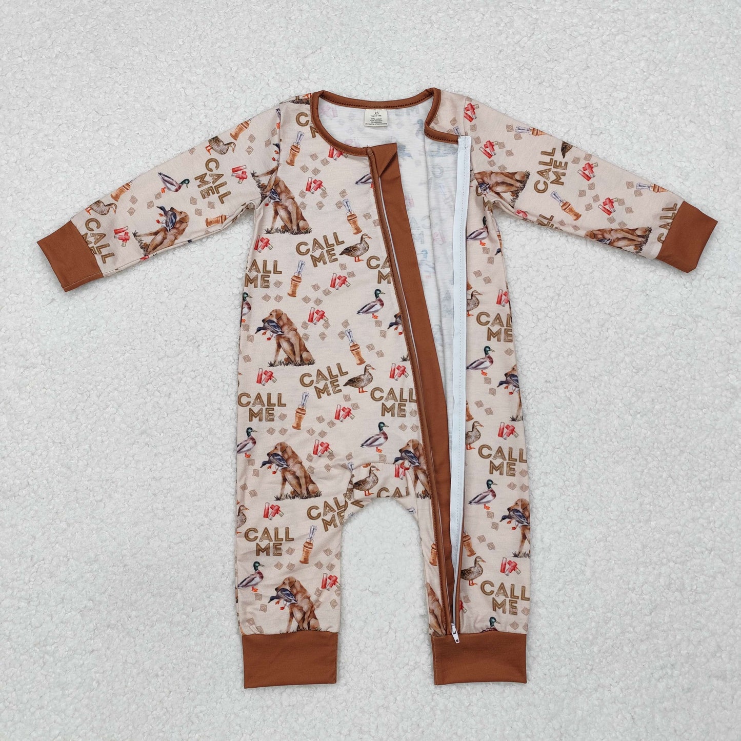 Baby Boy Infant Long Sleeves Duck Gog Hunting Zipper Bamboo Romper