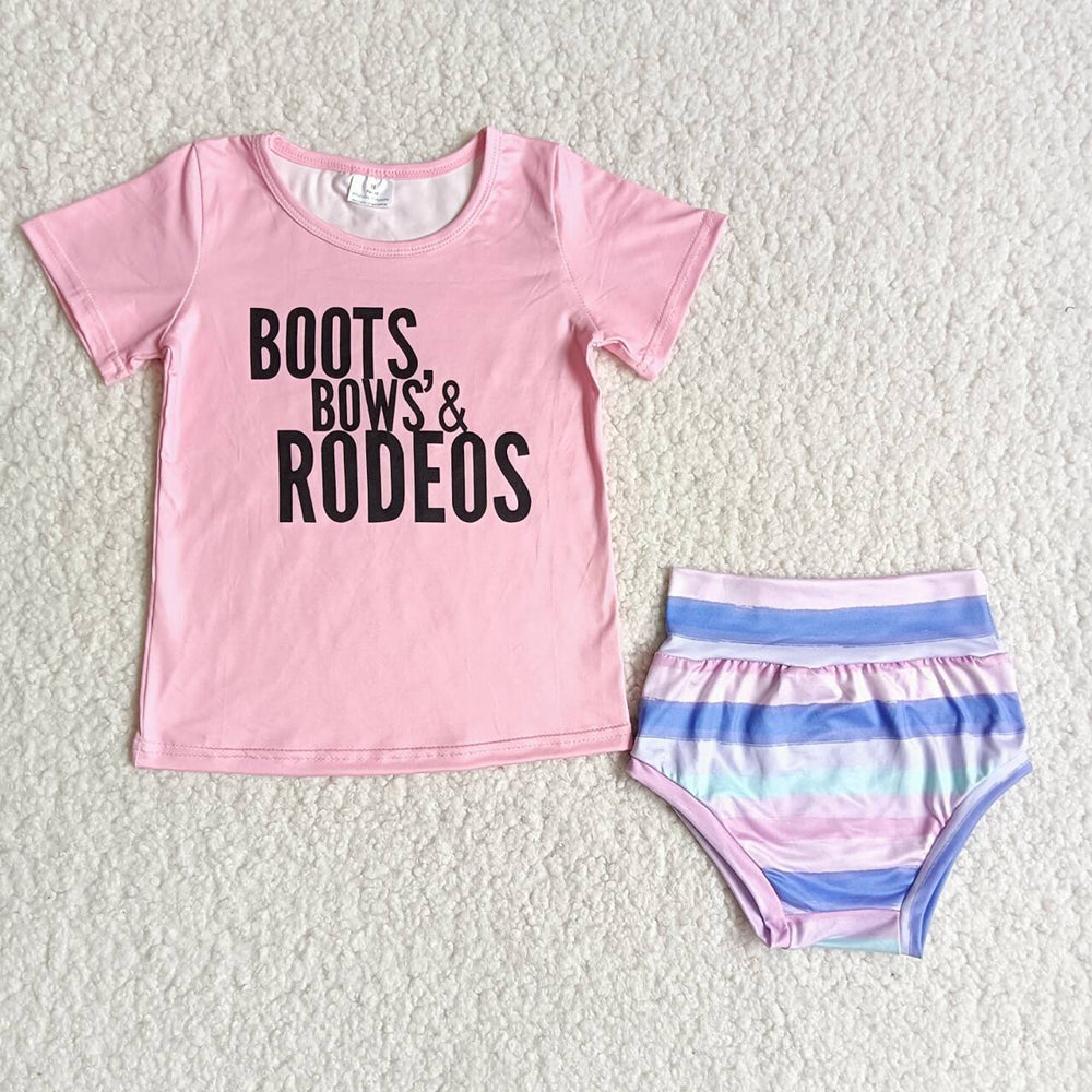 Promotion Baby Girl Pink Shirt Stripes Bummie set