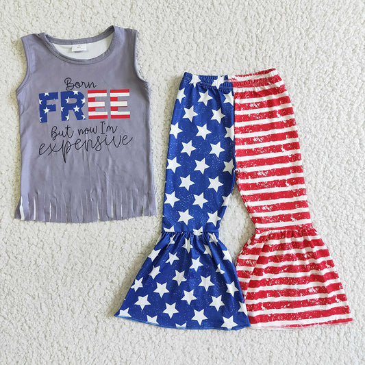 Promotion July 4th Baby Girl Bell Pants Set