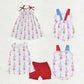 Baby Girl Sleeveless 4th Of July Bows Sibling Romper Dress Set