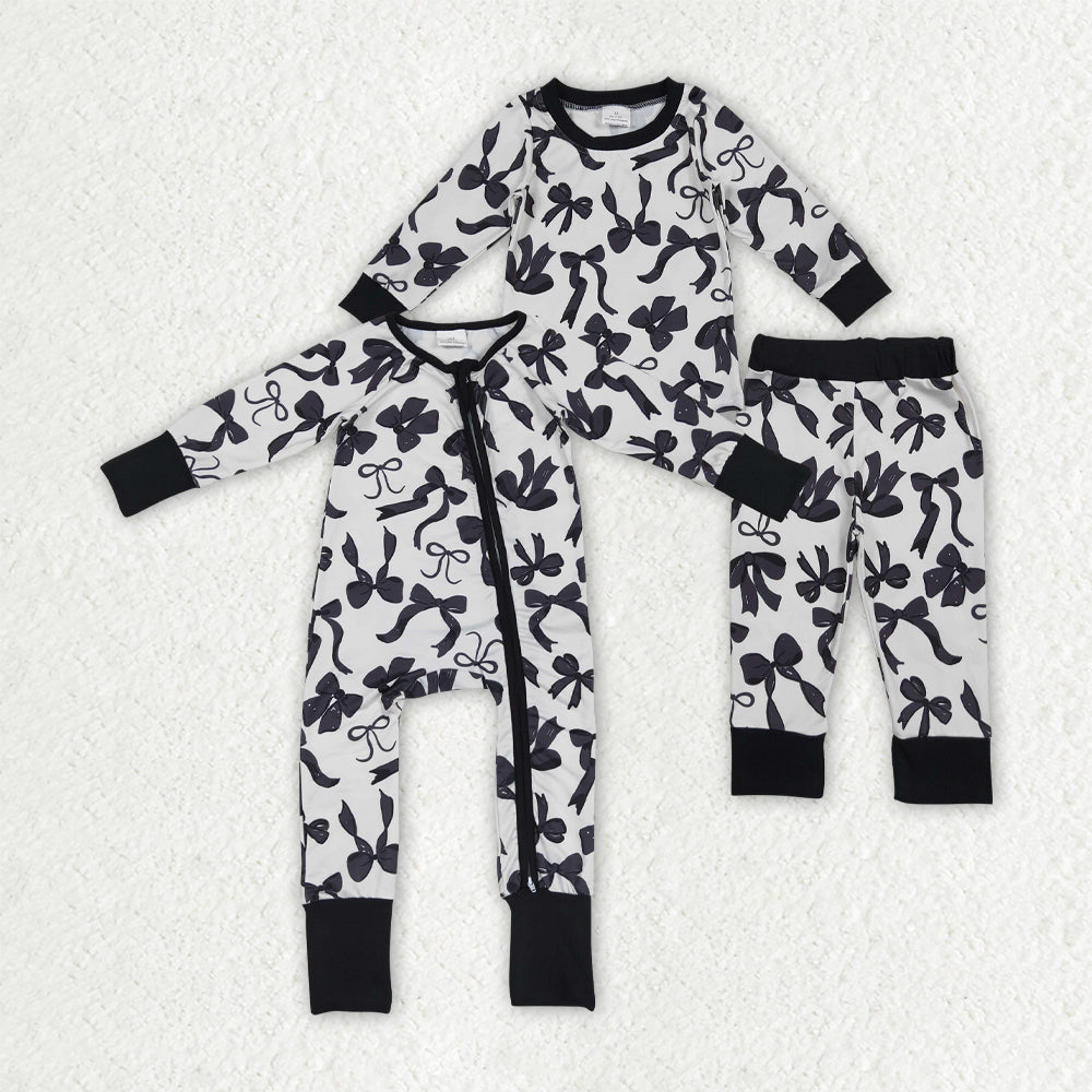 Baby Girl Toddler Long Sleeves Black Bows Sibling Romper Pajamas Set