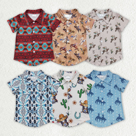 Baby Boy Short Sleeves Buttons Tee Western Sibling Shirts