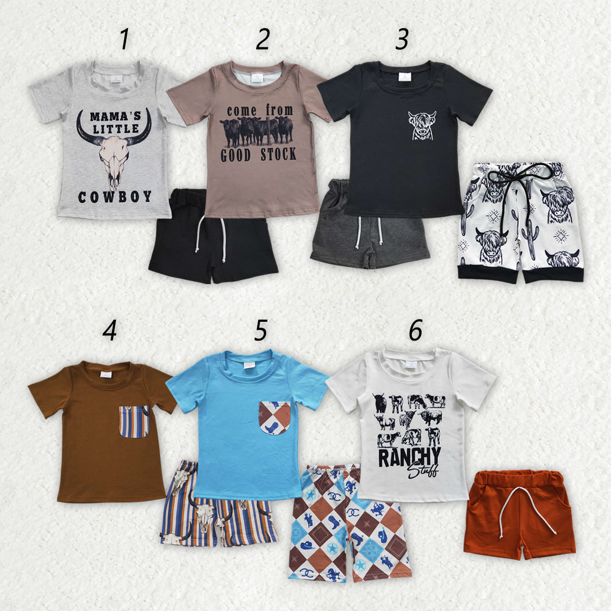 Baby Boy Kids Short Sleeves Western Cowboy Shirt Shorts Sibling Set RTS