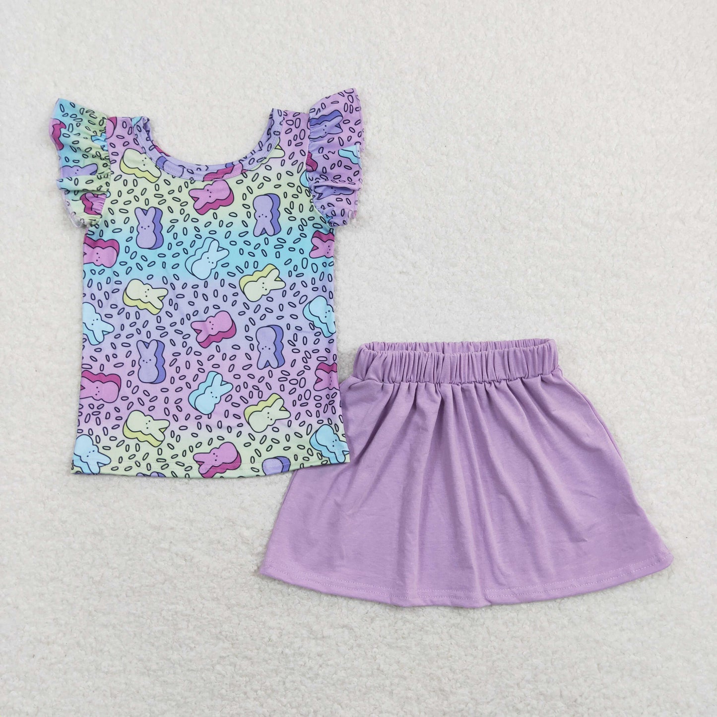 GSD0768 Easter Baby Girl Short Sleeves Rabbit Shirt Purple Skirt Set