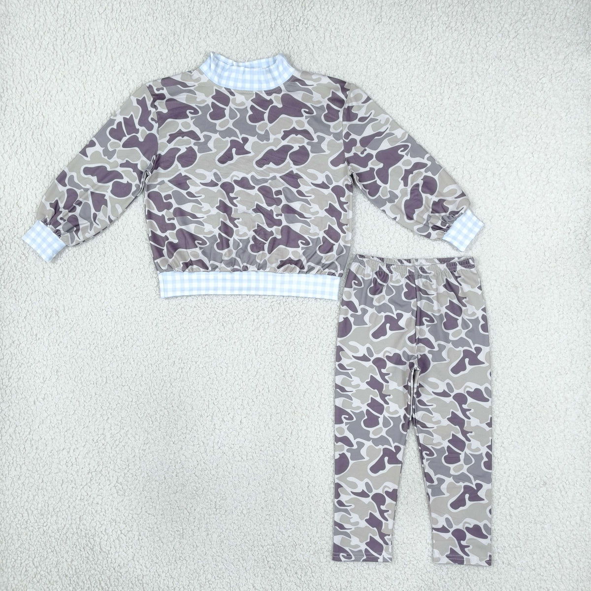 Baby Boys Kids Long Sleeves Mock Neck‌ Shirt Dark Grey Camo Pants Set Clothes RTS