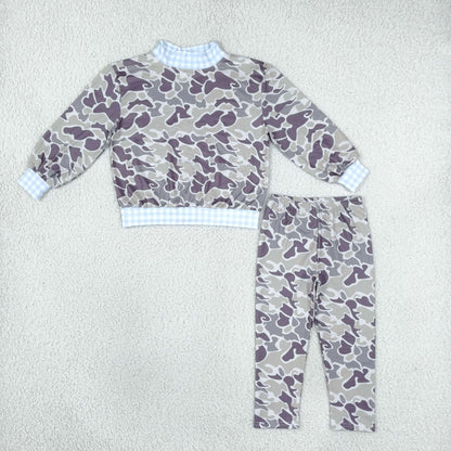 Sibling Baby Boys Girls Kids Long Sleeves Mock Neck‌ Shirts Camo Pants Sets Clothes RTS
