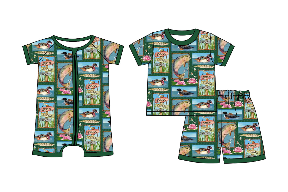 ( Moq 5 Each Style ) Sibling Baby Boys Kids Short Sleeves Shirt Shorts Fish Ducks Set Romper