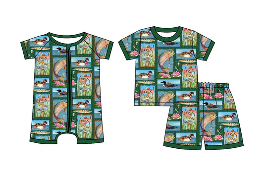 ( Moq 5 Each Style ) Sibling Baby Boys Kids Short Sleeves Shirt Shorts Fish Ducks Set Romper