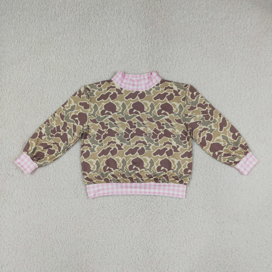 Baby Girls Toddler Long Sleeves Pink Plaid Shirt Tops Camo Clothes RTS
