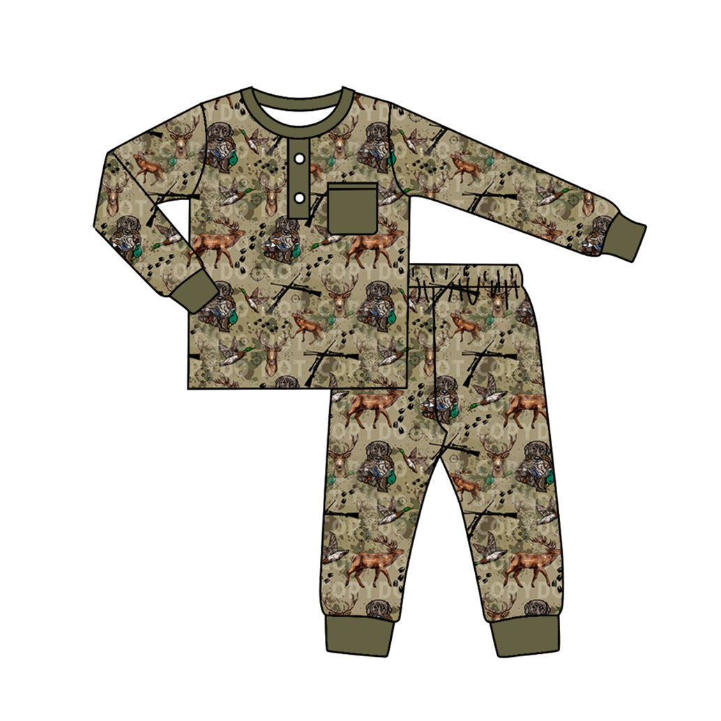 Baby Boy Fall Deers Hunting Top Pants Pajamas Set