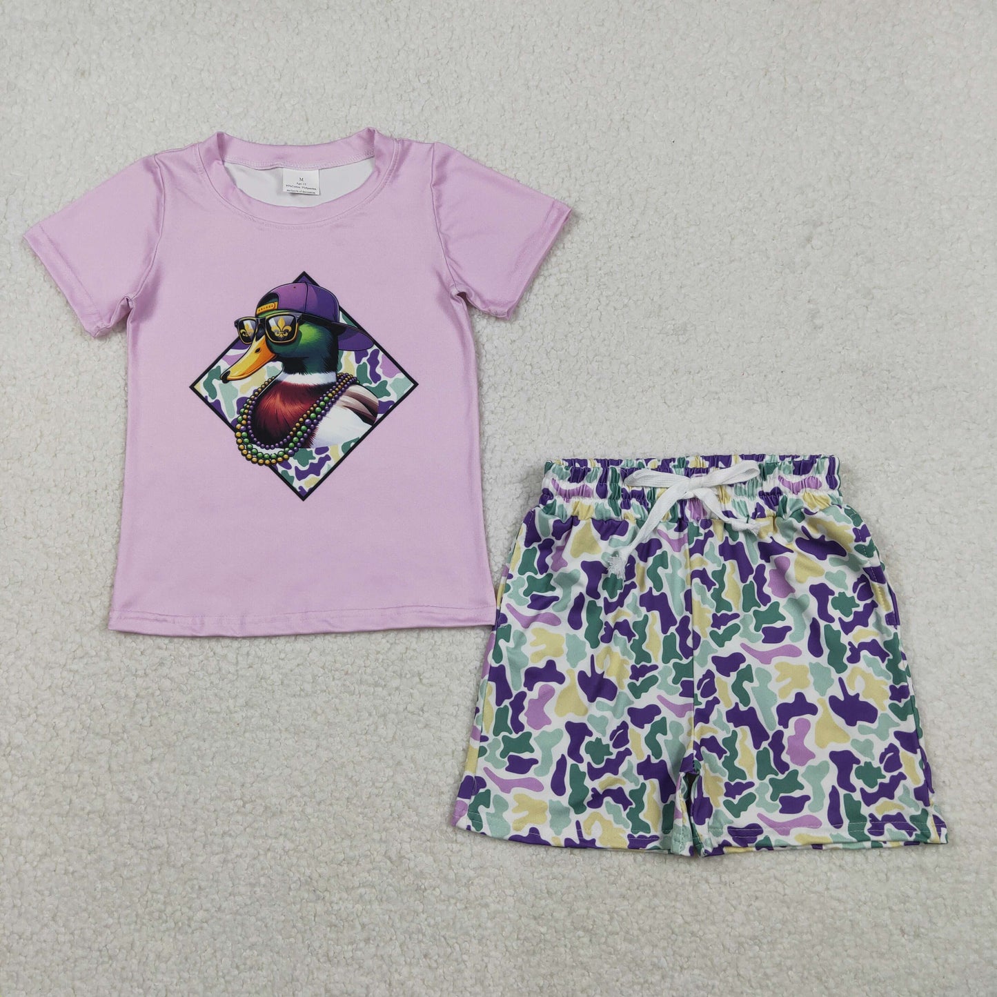 Baby Kids Toddler Mardi Gras Short Sleeves Duck Shirt Camo Shorts Clothes Set RTS