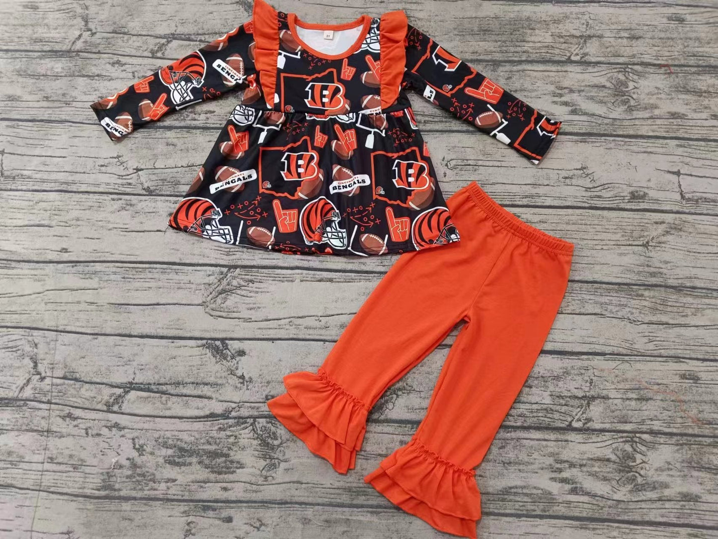 Baby Girl Long Sleeves Ruffle Tunic Football Team Pants Clothes Set Moq 5