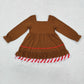 Baby Girl Long Sleeves Brown Gingerbread Bow Christmas Dress