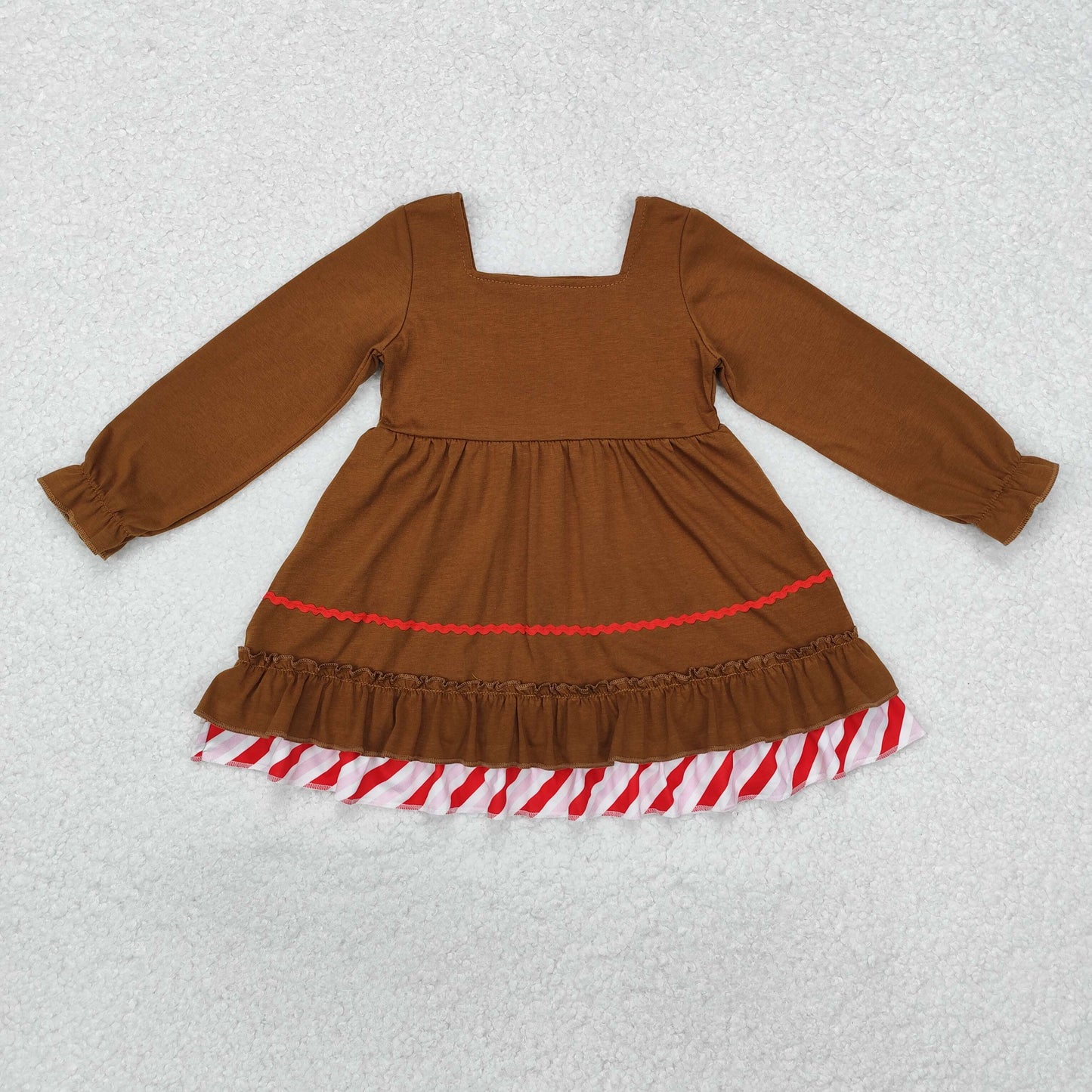 Baby Girl Long Sleeves Brown Gingerbread Bow Christmas Dress