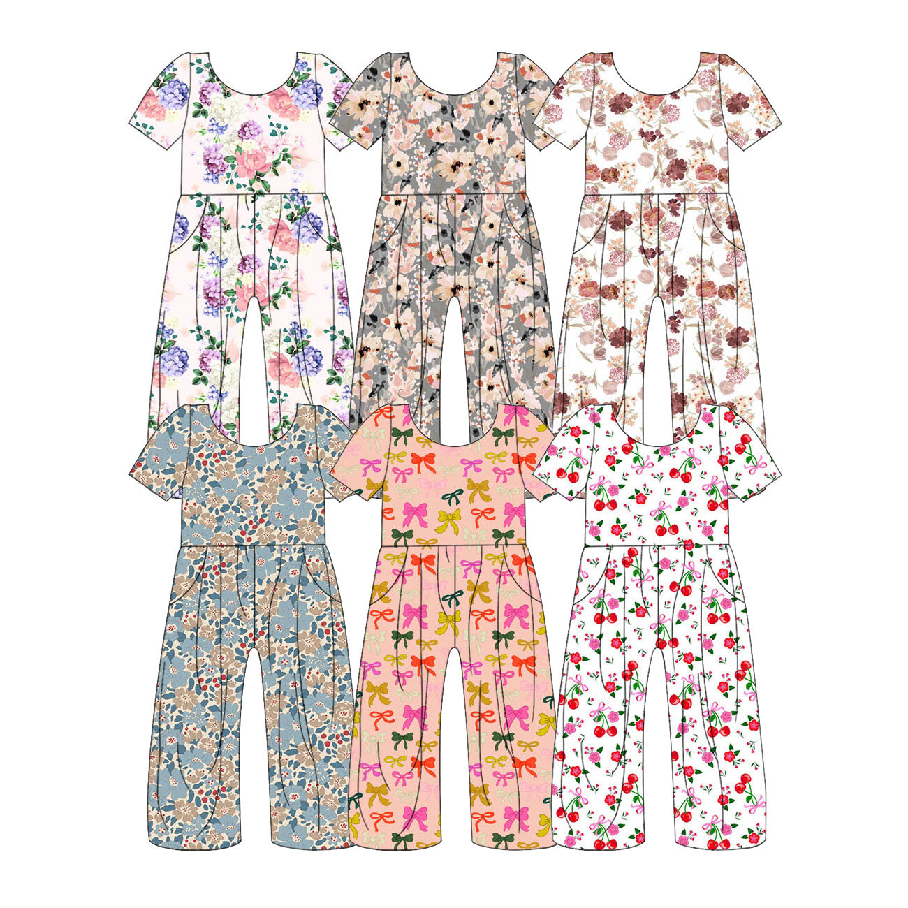 ( Moq 5 Each Style ) Sibling Baby Girls Kids Short Sleeves Flower Bows Pockets Pants Jumpsuits
