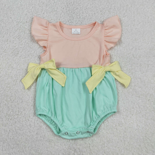 Baby Girls Infant Short Sleeves Yellow Bows Green Bubble Summer Romper RTS