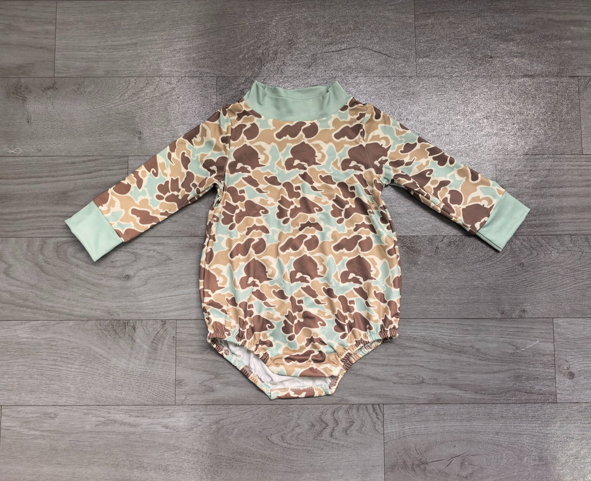 ( No moq ) Preorder Baby Boys Infant Long Sleeves Green Camo Bubble Romper Clothes