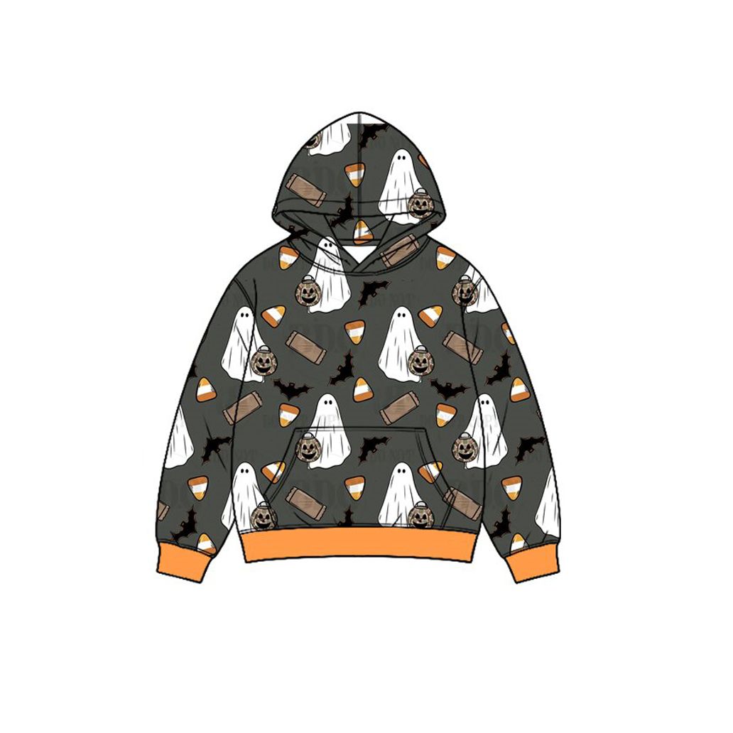 ( Moq 5 ) Preorder Toddler Kids Ghosts Pumpkins Halloween Pocket Hoodie Pullover Zipper Shirt Clothes