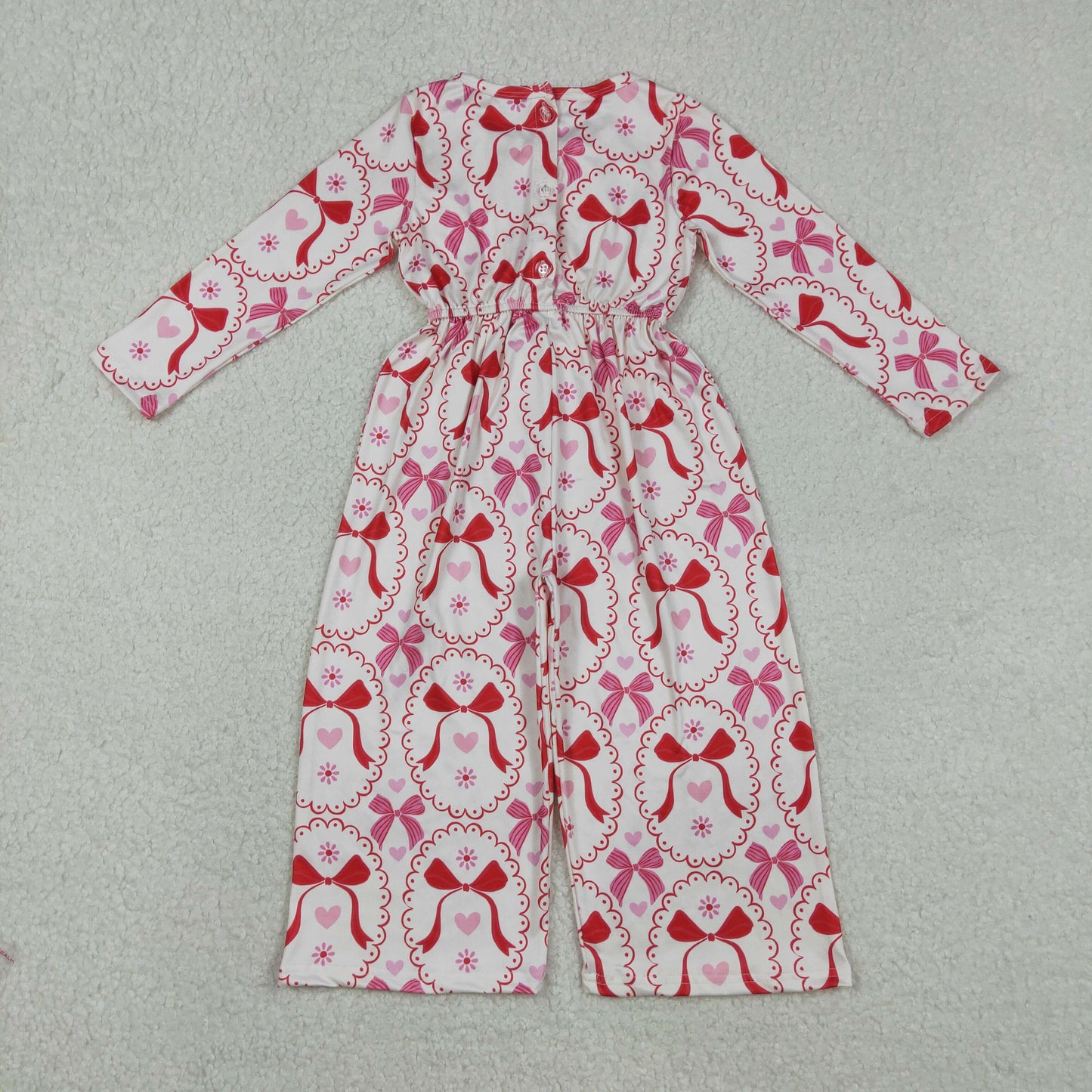 Baby Girls Kids Long Sleeves Bows Hearts Valentine's Day Jumpsuit RTS