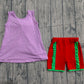 Baby Girls Purple Sleeveless Green Bows Tops Ruffle Shorts Set Clothes RTS