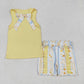 Baby Girl Sleeveless Pocket Bow Yellow Vest Shirt Flower Shorts Clothes Set RTS