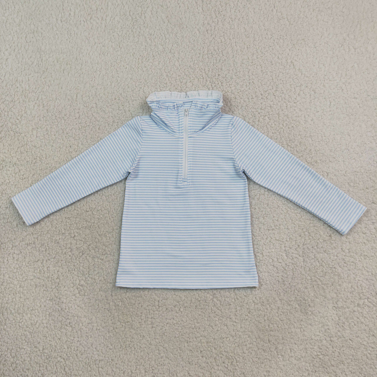 Sibling Baby Boys Girls Kids Long Sleeves Blue Stripes Zipper Pullovers Shirts Tops RTS