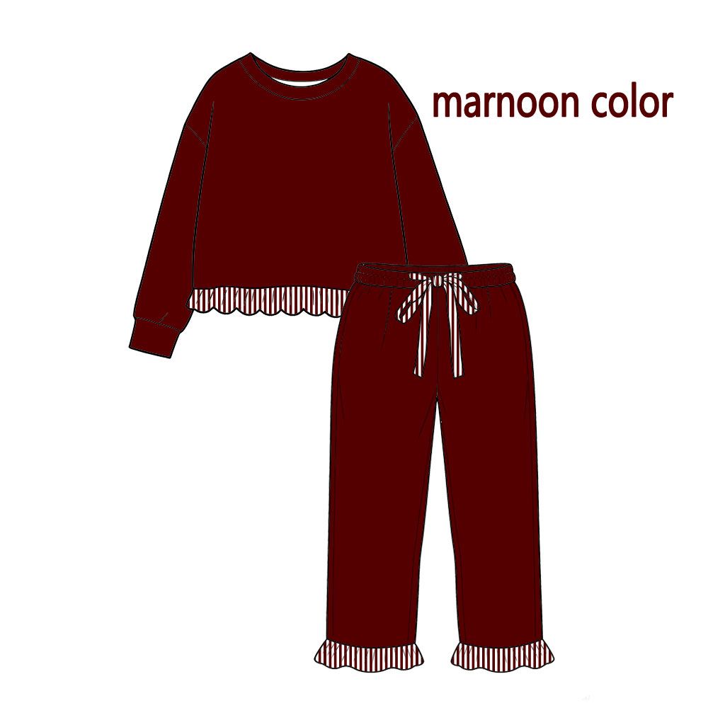 ( Moq 5 ) Preorder Baby Girls Kids Long Sleeves Stripes Ruffle Shirt Pants Set Cotton Clothes
