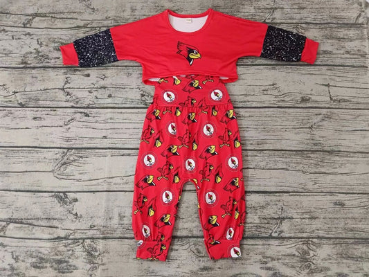 Moq 5 Baby Girl Red Long Sleeves Tops Jumpsuit Bird Team Set