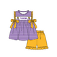 ( Moq 5 ) Baby Girls Toddler Short Sleeves Tigers Bows Purple Stripes Tunic Red Shorts Team Set