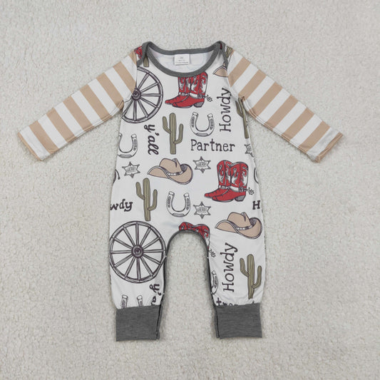 Baby Boys Infant Stripes Long Sleeves Cactus Boots Western Romper RTS