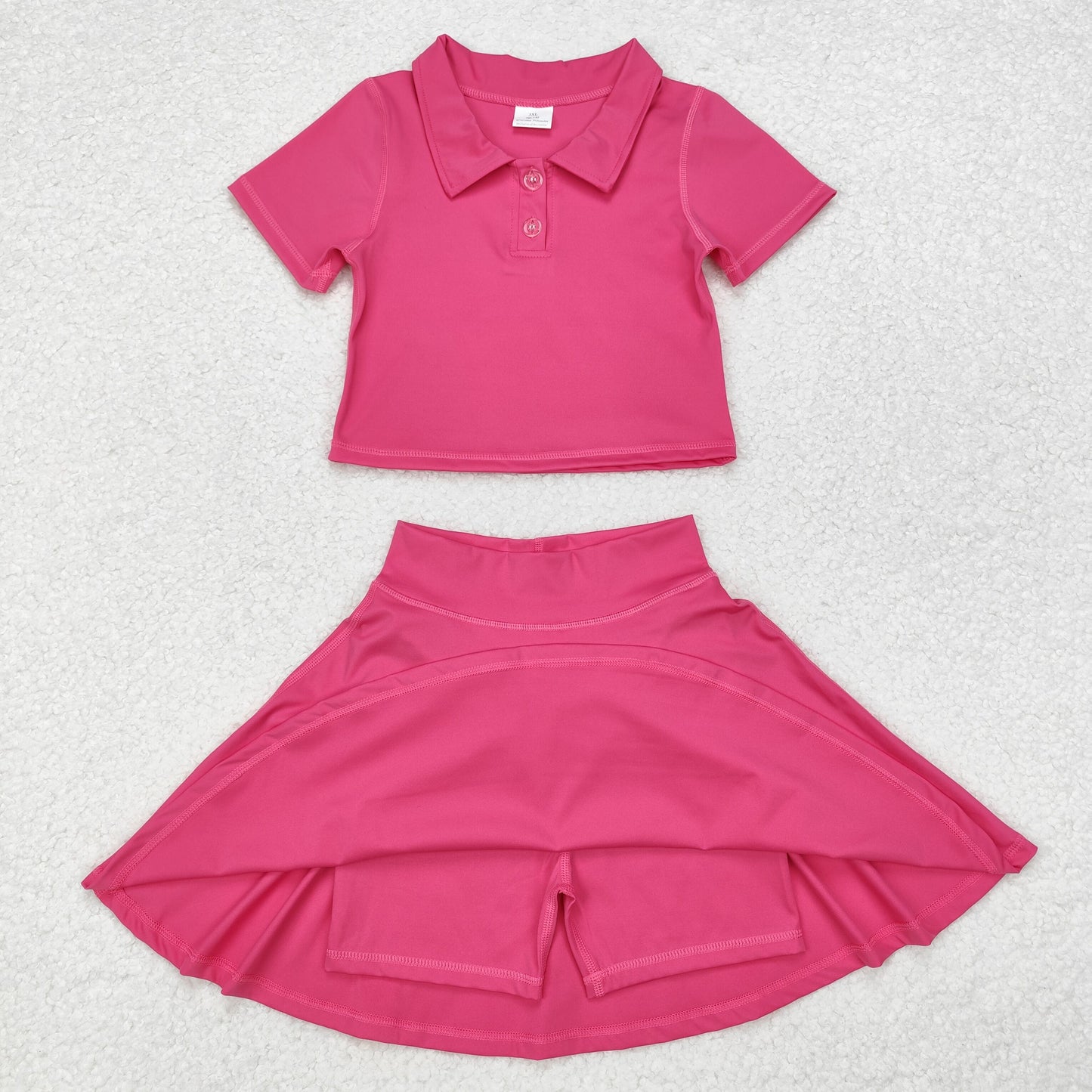 Baby Girl Short Sleeves Pink Buttons Shirt Skirt Sports Set