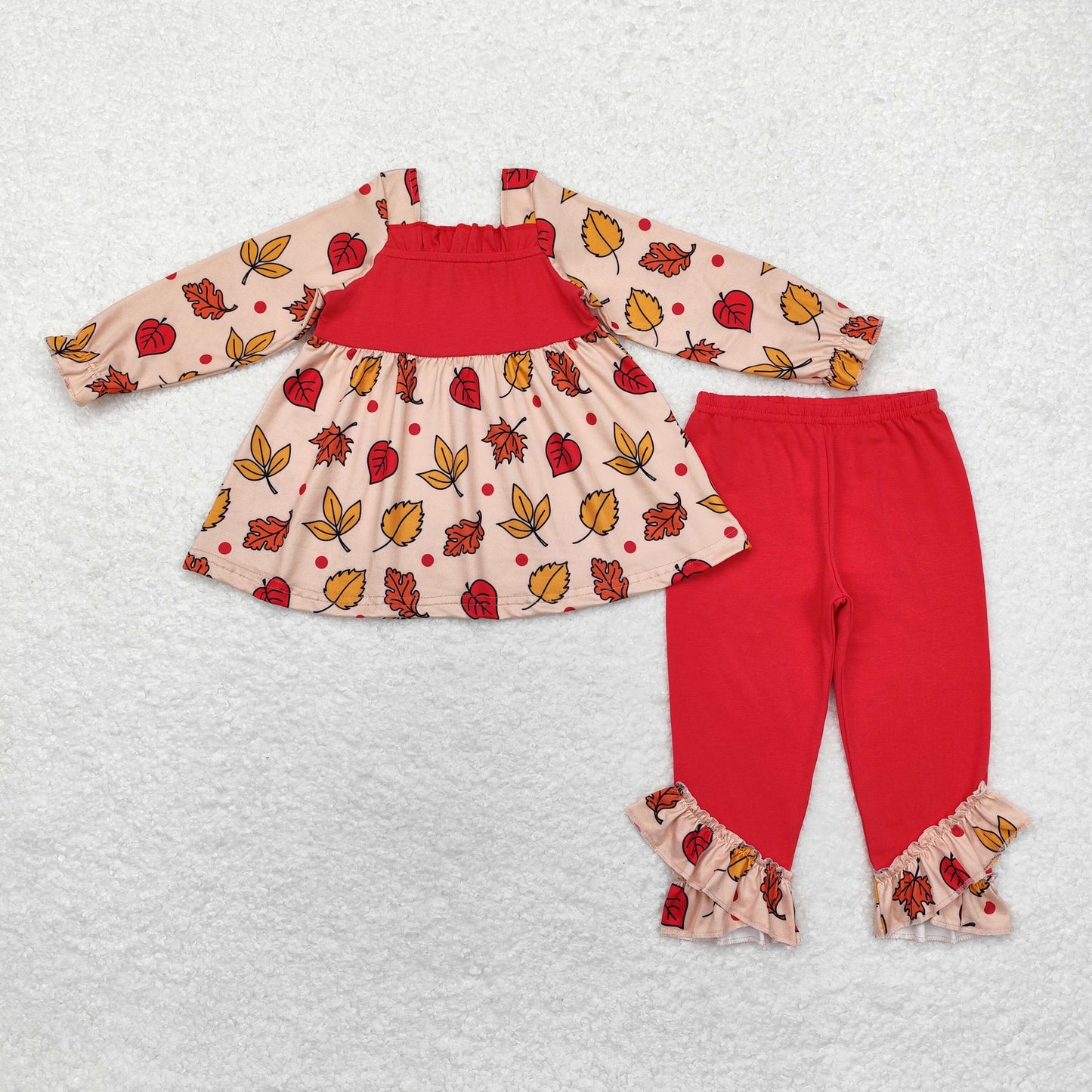 Baby Girl Thanksgiving Leaves Tunic Ruffle Pants Clothes Set