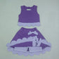 Baby Girls Kids Scallop Shirt Purple Plaid Bows Skirt Shorts Set Yoga Active Clothes RTS