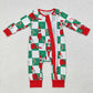 Baby Boy Infant Long Sleeves Green Checkered Christmas Zipper Romper