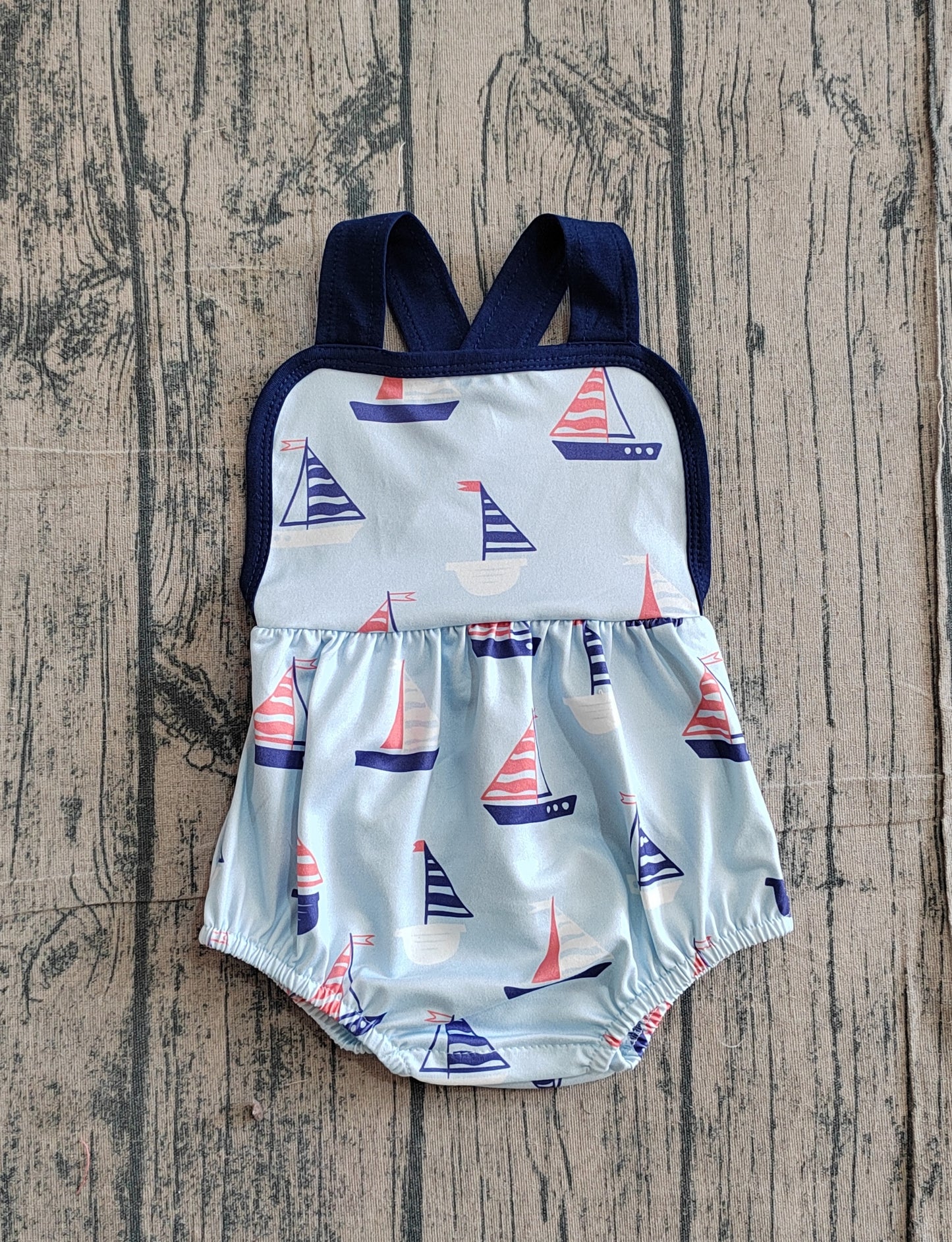 Baby Boys Kids Sleeveless Boats Blue Bubble Romper RTS