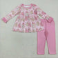 Sibling Kids Girls Long Sleeves Pink Cake Trees Christmas Romper Dress Set Clothes RTS