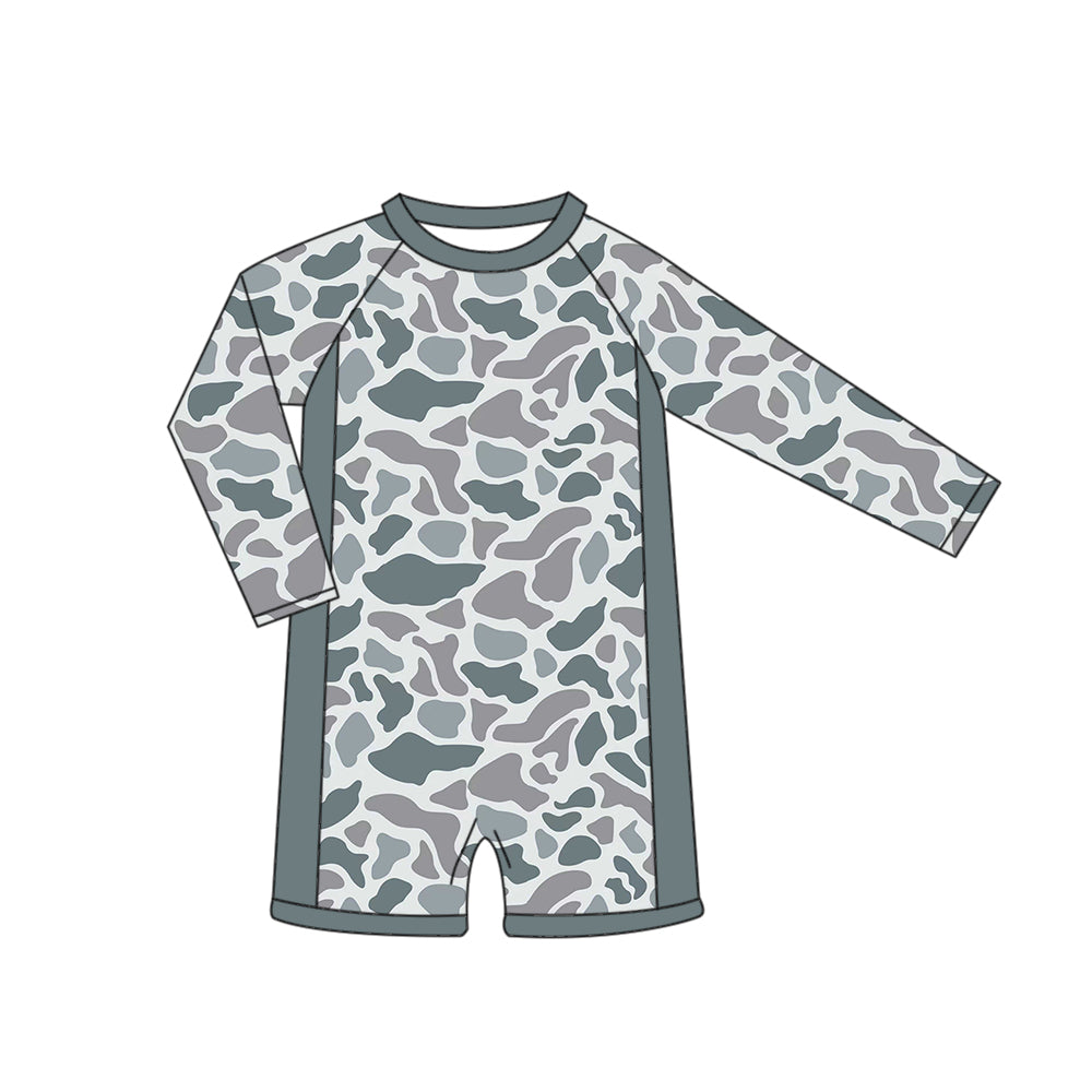 ( Moq 5 ) Preorder Baby Boys Kids Long Sleeves Grey Camo One-piece Swimsuit Clothes