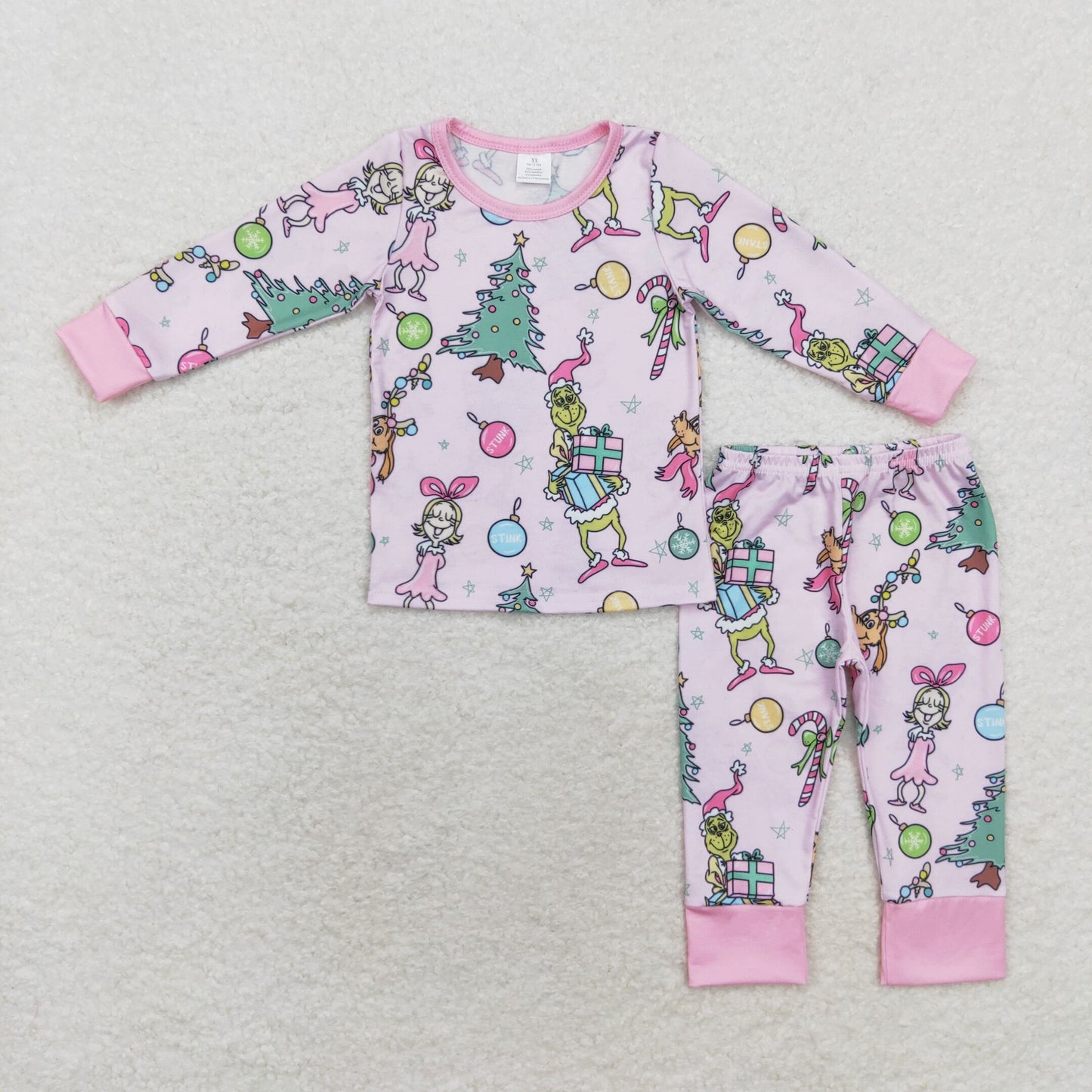 Baby Girl Christmas Cindy Shirt Pants Pajamas Pink Bamboo Set