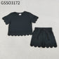 Baby Girls Kids Short Sleeves Black Shirt Scallop Shorts Summer Clothes Set RTS