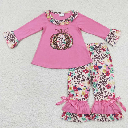 Sibling Baby Girls Long Sleeves Embroidery Floral Pumpkin Romper Set Clothes RTS