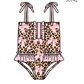 ( Moq 5 ) Preorder Baby Girls Kids Sleeveless Leopard Bows Ruffle Summer One-piece Swimsuit